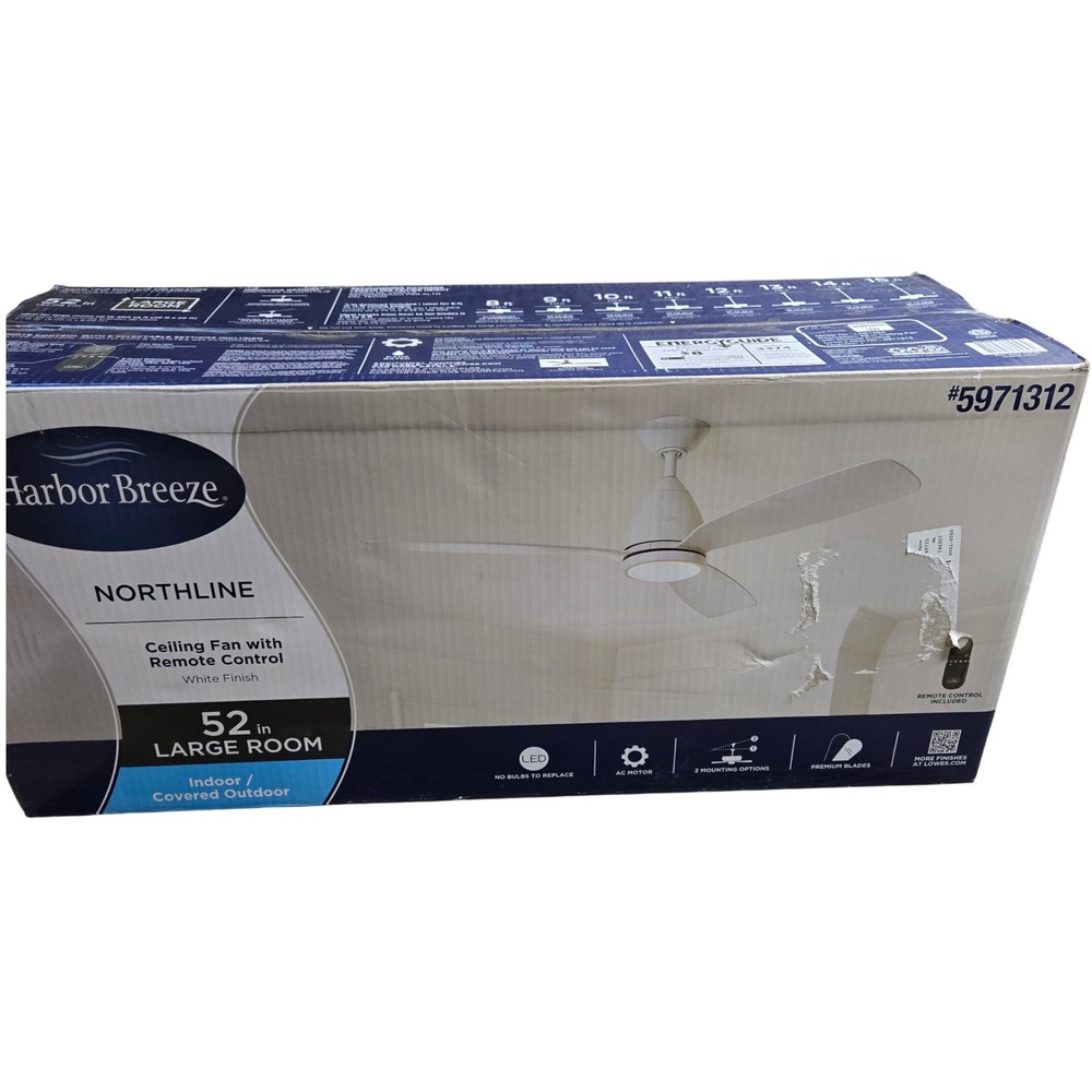 Harbor Breeze 5971312 Northline Ceiling Fan 52" White LED & Remote LAB126A